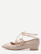 Romwe Apricot Faux Leather Square Toe Lace Up Flats
