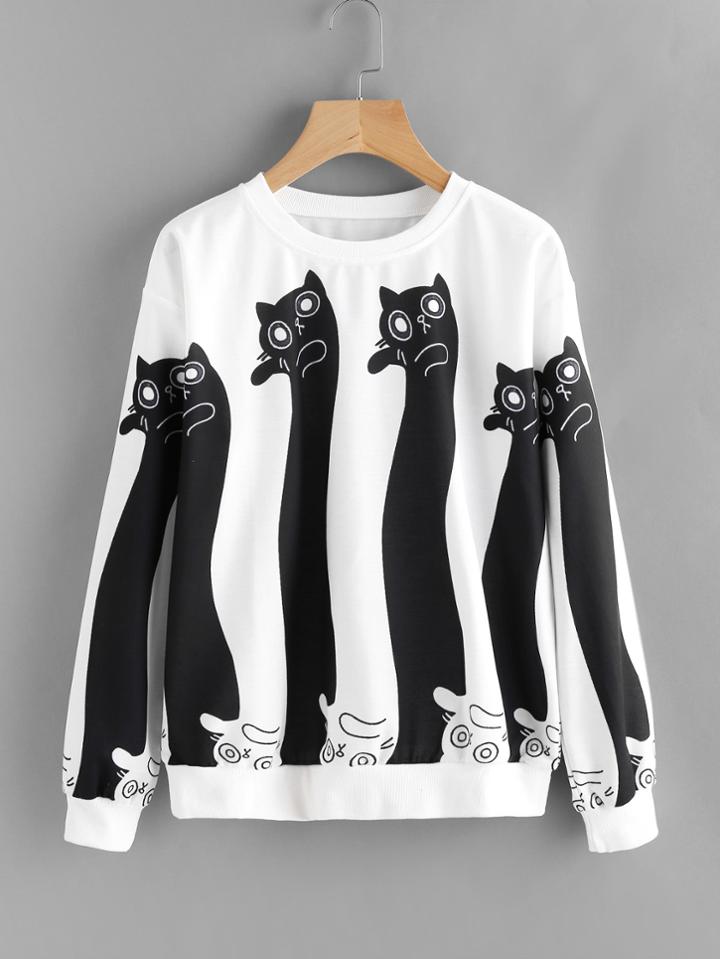 Romwe Cat Print Sweatshirt