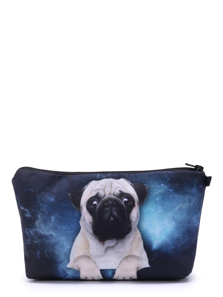 Romwe Bulldog & Galaxy Print Makeup Bag