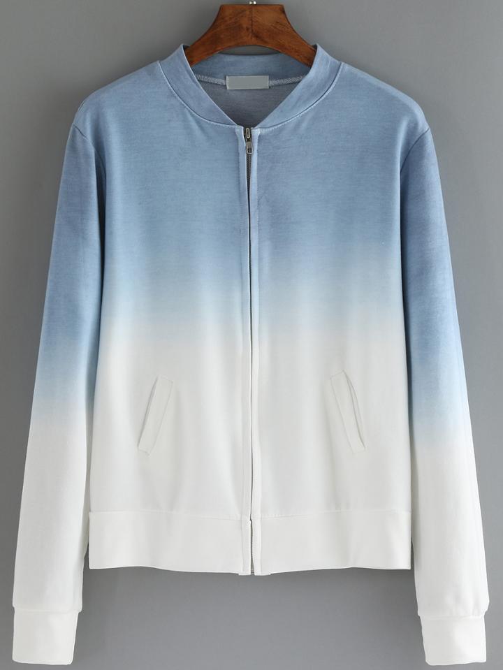 Romwe Ombre Zipper Pockets Jacket