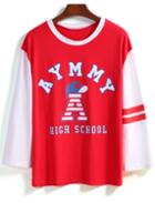 Romwe Colorblock Letters Print Long Sleeve T-shirt