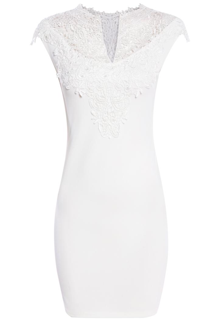 Romwe V Neck With Zipper Lace Insert Bodycon Dress