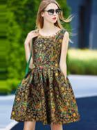 Romwe Multicolor Round Neck Sleeveless Embroidered Sequined Dress