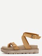 Romwe Brown Criss Cross Ankle Strap Sandals