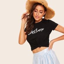 Romwe 80s Letter Print Tee