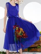 Romwe Blue Elastic-waist Print A-line Dress
