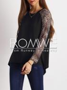 Romwe Black Contrast Raglan Sleeve T-shirt