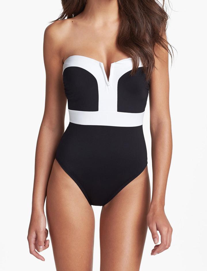 Romwe Black White V Wire Strapless Swimwear