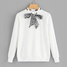 Romwe Tie Neck Leopard Pattern Sweater