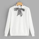 Romwe Tie Neck Leopard Pattern Sweater