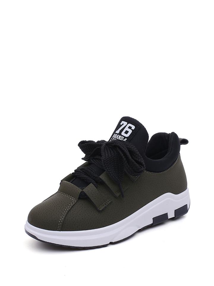 Romwe Contrast Panel Lace Up Flatform Trainers