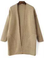 Romwe Open Front Pockets Khaki Coat