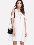 Romwe Flounce Trim Lace Plunge Sweetheart Dress