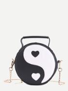 Romwe Taiji Pattern Round Pu Chain Bag With Handle