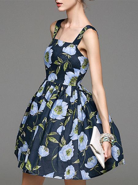 Romwe Multicolor Spaghetti Strap Backless Print Dress