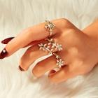 Romwe Rhinestone Decor Flower & Leaf Design Ring 3pcs