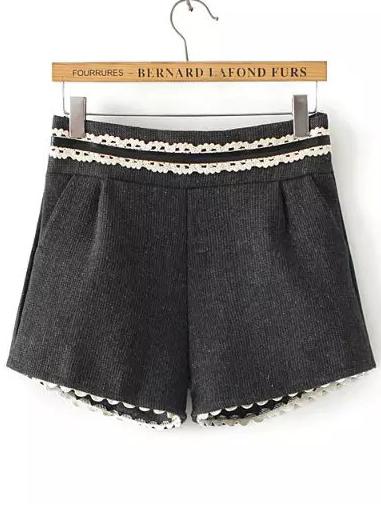 Romwe Elastic Waist Contrast Lace Black Shorts