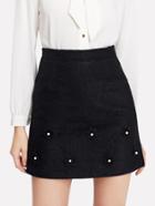 Romwe Pearl Beading Appliques Skirt