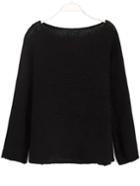 Romwe Scoop Neck Open-knit Black Sweater