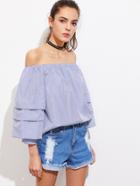 Romwe Bardot Tiered Sleeve Pinstripe Top