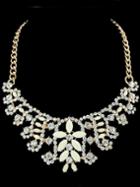 Romwe Beige Gemstone Diamond Gold Necklace