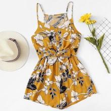 Romwe Floral Print Knot Cami Romper