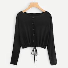 Romwe Single Breasted Drawstring Hem Tee