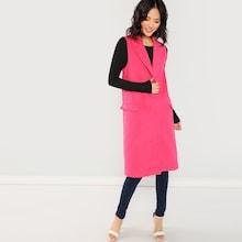 Romwe Neon Pink Tie Waist Tweed Vest Coat
