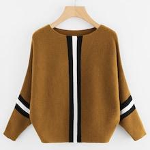 Romwe Contrast Striped Panel Batwing Sweater