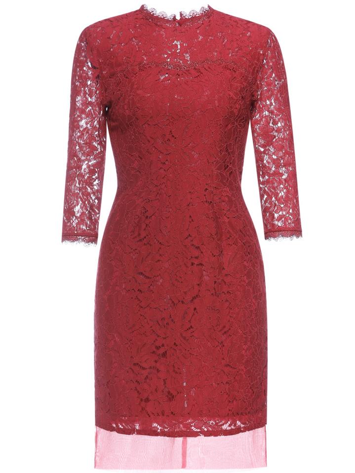 Romwe Red Contrast Gauze Lace Sheath Dress