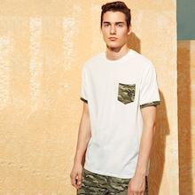 Romwe Guys Camo Pocket Patched Tee And Slant Pocket Shorts Set