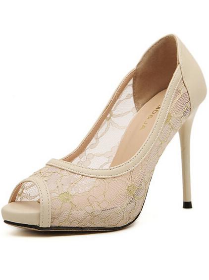 Romwe Apricot Lace High Heeled Peep Toe Pumps