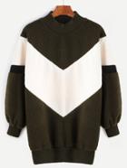 Romwe Deep Green Contrast High Neck Sherpa Sweatshirt