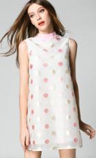 Romwe Stand Collar Polka Dot A-line Dress