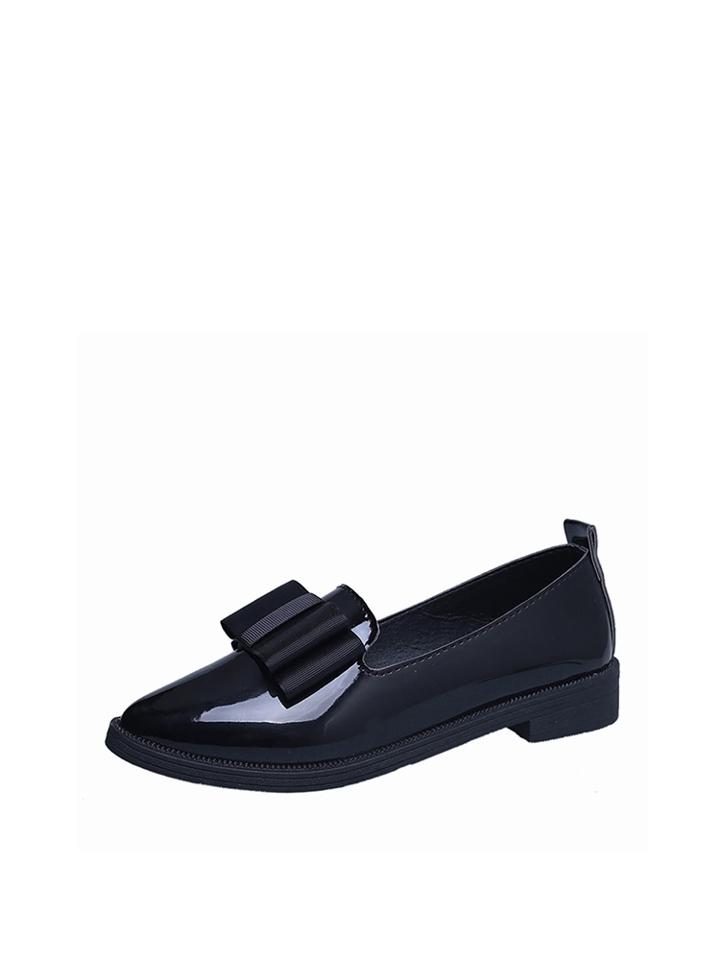 Romwe Patent Leather Bow Loafers