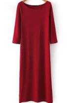 Romwe Red Knit Dress With Half Sleeve