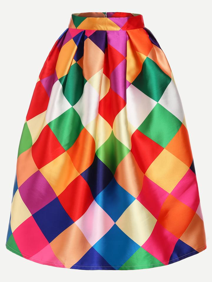 Romwe Color Block Box Pleated Midi Skirt