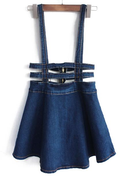 Romwe Strap With Zipper Denim Flare Dress