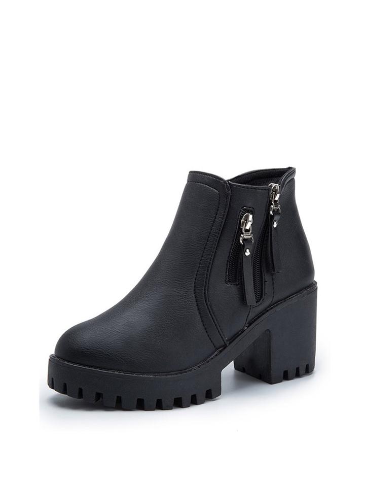 Romwe Side Zip Lug Sole Heeled Boots