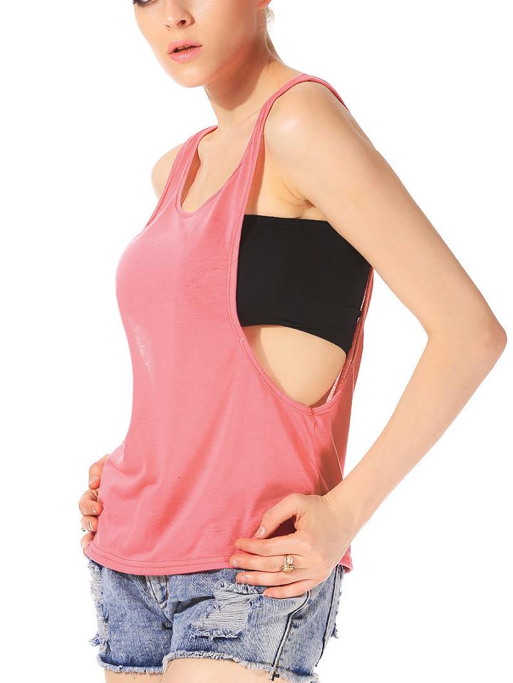 Romwe Women Pink Scoop Neck Cut Out Side Vest