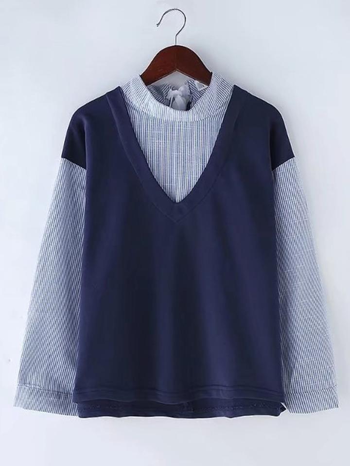 Romwe 2 In 1 Striped Print Tie Back Sweatshirt