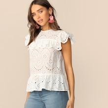 Romwe Ruffle Trim Keyhole Back Schiffy Top