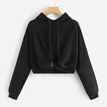 Romwe Twist Hem Solid Drawstring Hoodie
