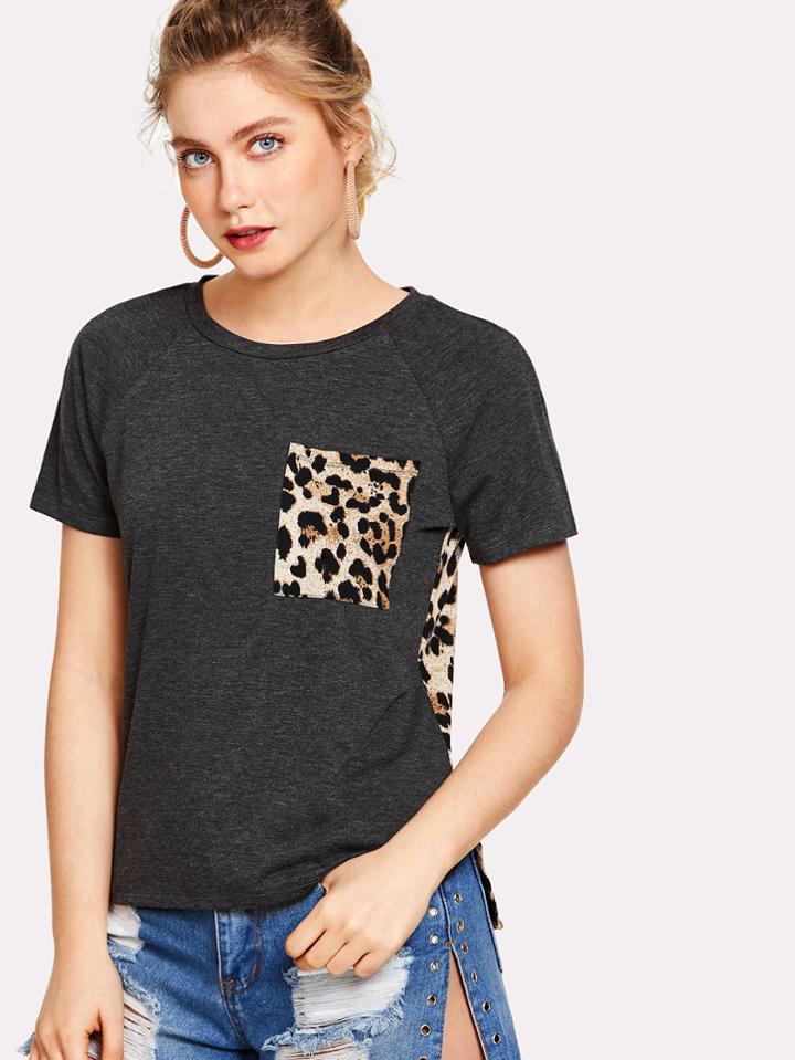Romwe Leopard Print High Low Tee