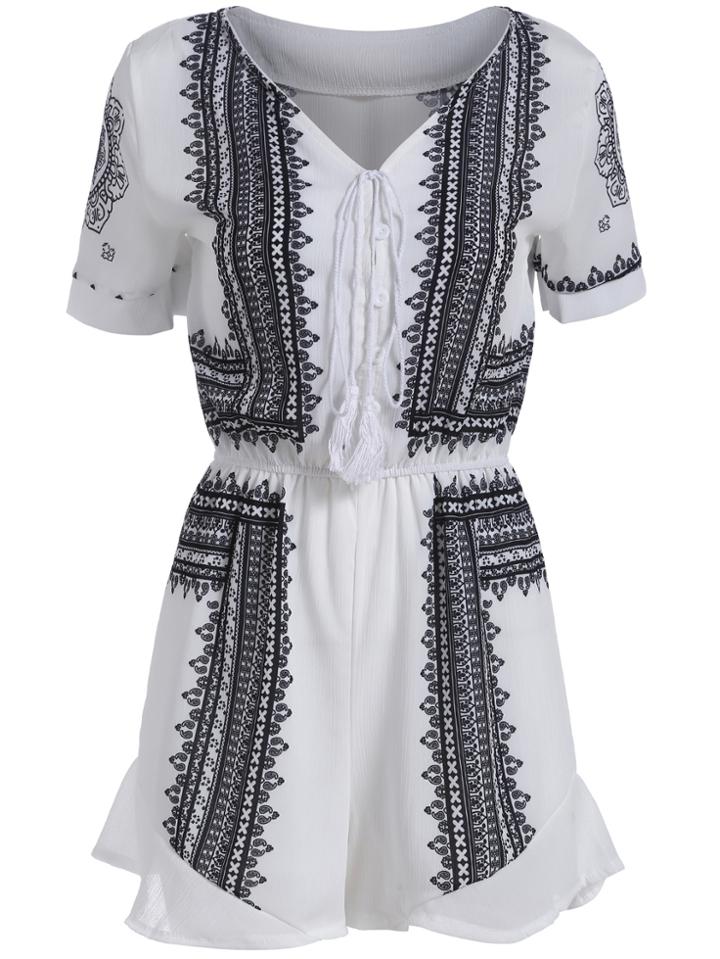 Romwe V Neck Tribal Print Romper