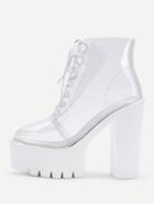 Romwe Clear Design Lace Up Ankle Boots