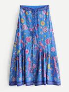 Romwe Floral & Bird Print Drawstring Waist Skirt