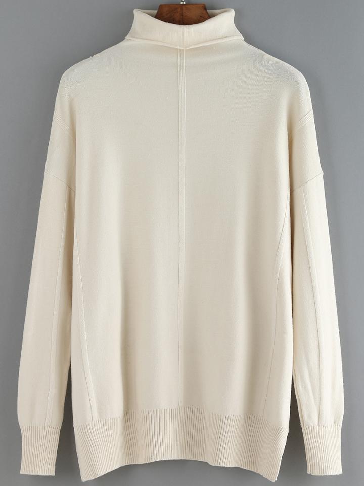Romwe High Neck Loose White Sweater
