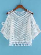 Romwe Open Shoulder Crochet Hollow Top