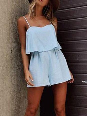 Romwe Spaghetti Strap Ruffle Romper